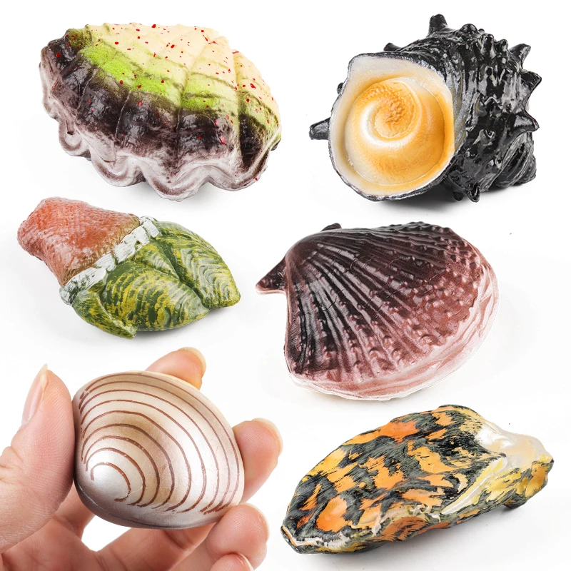 Oenux Ocean Oyste Scallop Starfish Seashell Coral Squid Shrimp Animals Model Action Figures PVC Education Miniature Kid Toy Gift