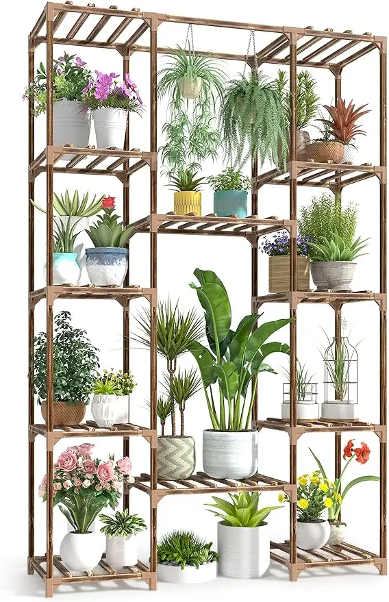 cfmour Wood Plant Stand Indoor Outdoor, 62.2" Tall Flower Shelf Tiered Plant Stands for Multiple Plants Large Planter Holder