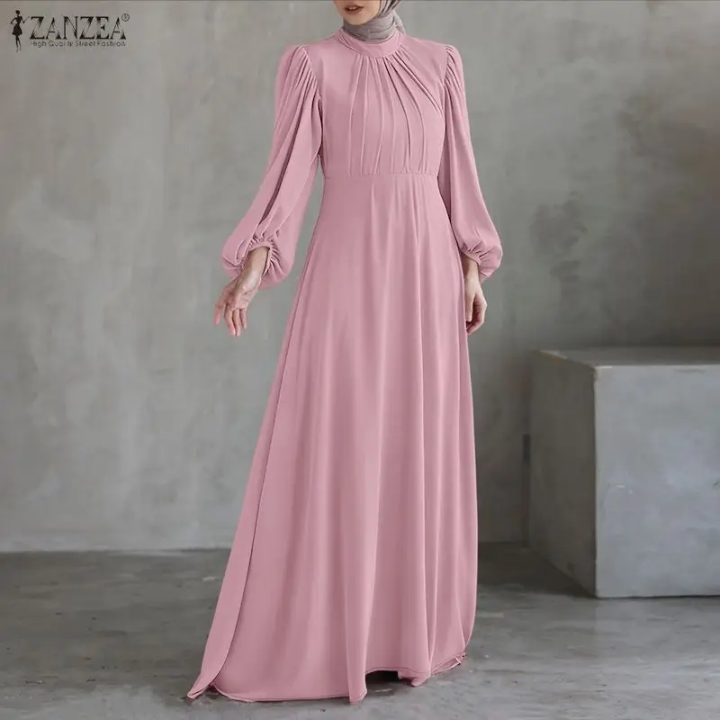 

ZANZEA 2022, элегантное плиссированное вечернее платье с высокой талией, модное женское мусульманское платье с длинным рукавом-фонариком, Абая, Дубай, халат, турецкий кафтан