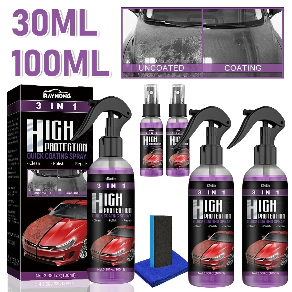 3 In 1 Car Ceramic Coating Spray 100ml Auto Nano Ceramic Coating Car Exterior Scratch Restorer Ceramic Spray Coating30/100ML
