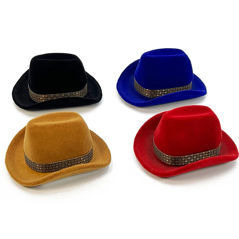 

〔CC88〕3D Flocking Denim Hat Jewelry Case Exquisite Velvet Ring Box