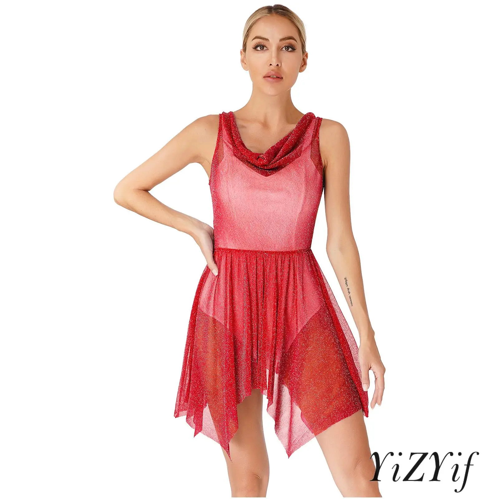 ‌Elegant Ballroom Dance Dress for Women Breathable Fabric Glittery Design for Lyrical Modern Prom Choir Performances Dancewear