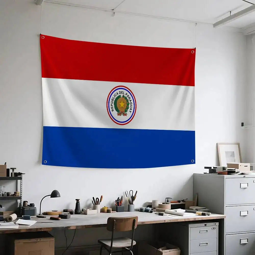 P-Paraguay-Flaggenbanner, Flagge mit vier Löchern, Polyester, Outdoor-Dekoration, Raumästhetik