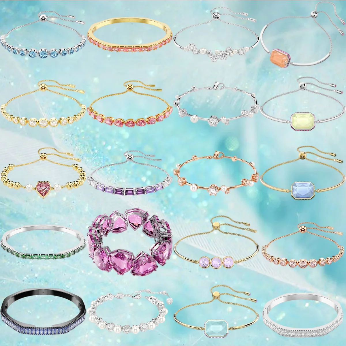 

Enchanting Women's Bracelet Assortment: A Spectrum of Styles with Heart, Gemstone Accents - Ideal for Daily Glamour and Gifting