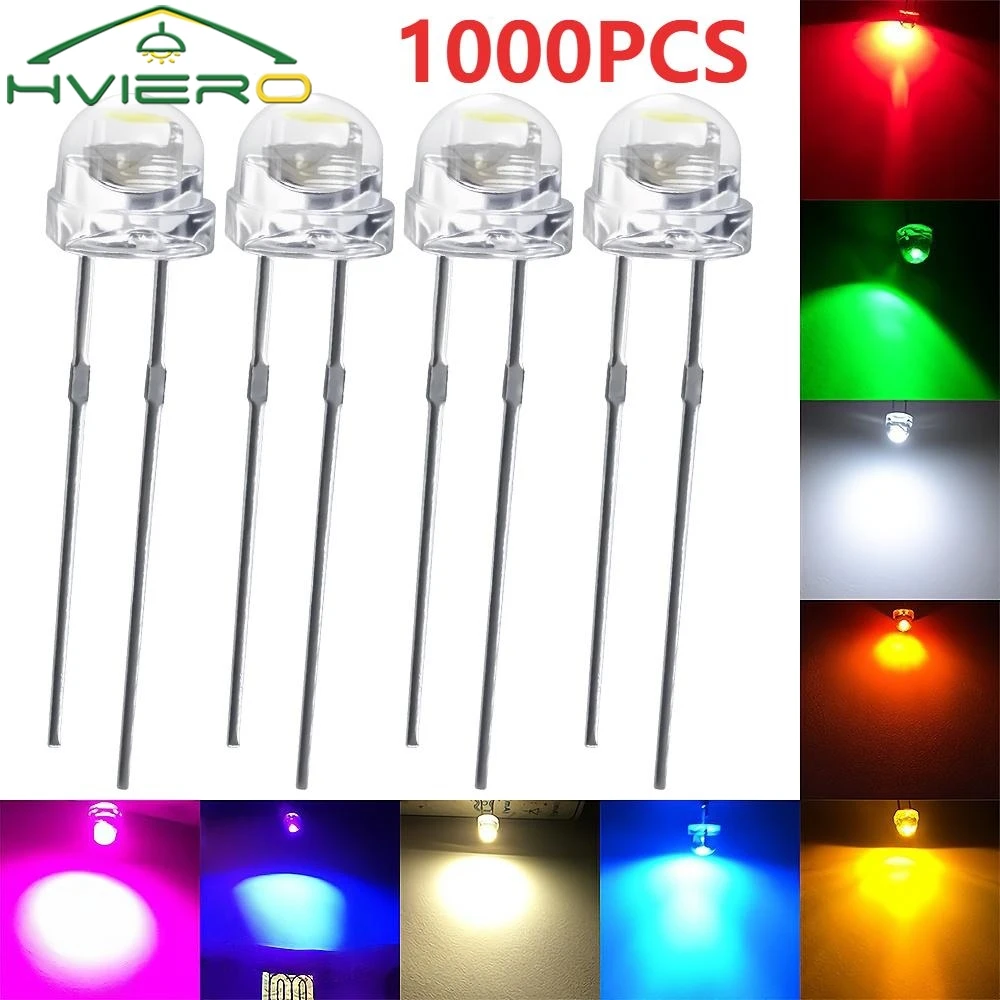

1000pcs Min F5 5mm Straw Hat Water Clear Emitting Diode Ultra Bright White Blue Green Yellow Red Wide Angle Bulb