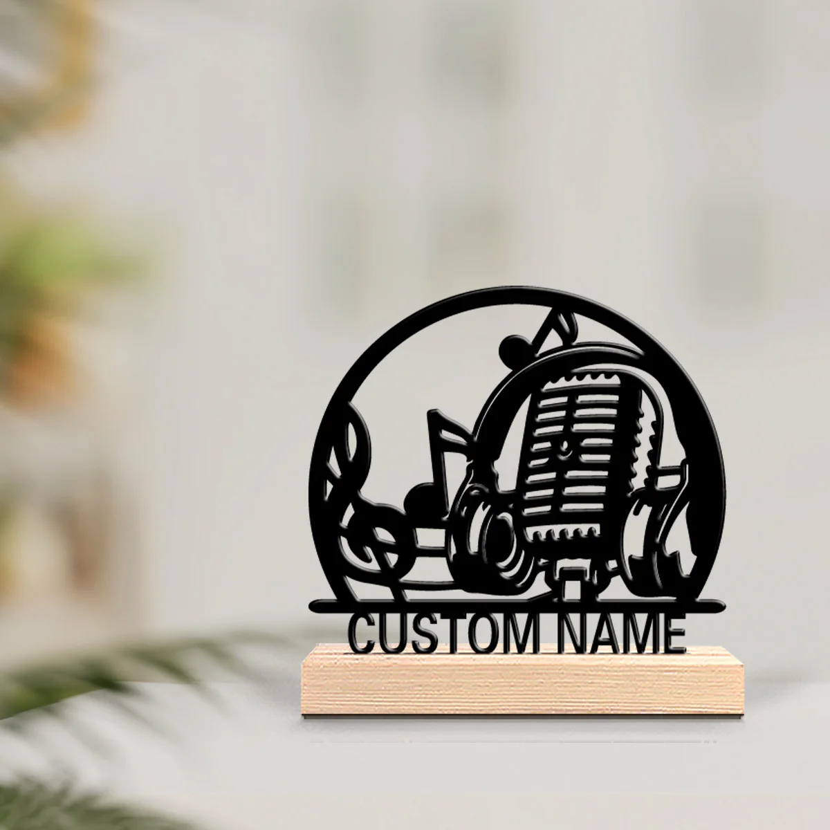 1pc Mysterious Personalized Custom microphone Metal Statues Desktop sculpture with wooden base suitable for pet grooming