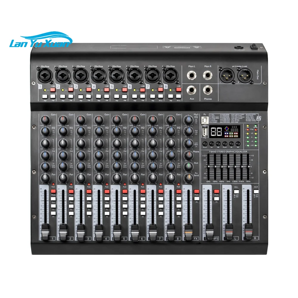 Professional 8-Channel Compact Audio Sound Mixer Multi-Functional Live Performance Console