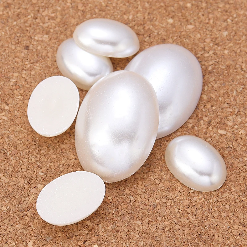 20/50PCS Plastic Pearl Cabochon Oval Shape Pearl White Color Cabochons For Ring Earring Bracelet Jewelri Making