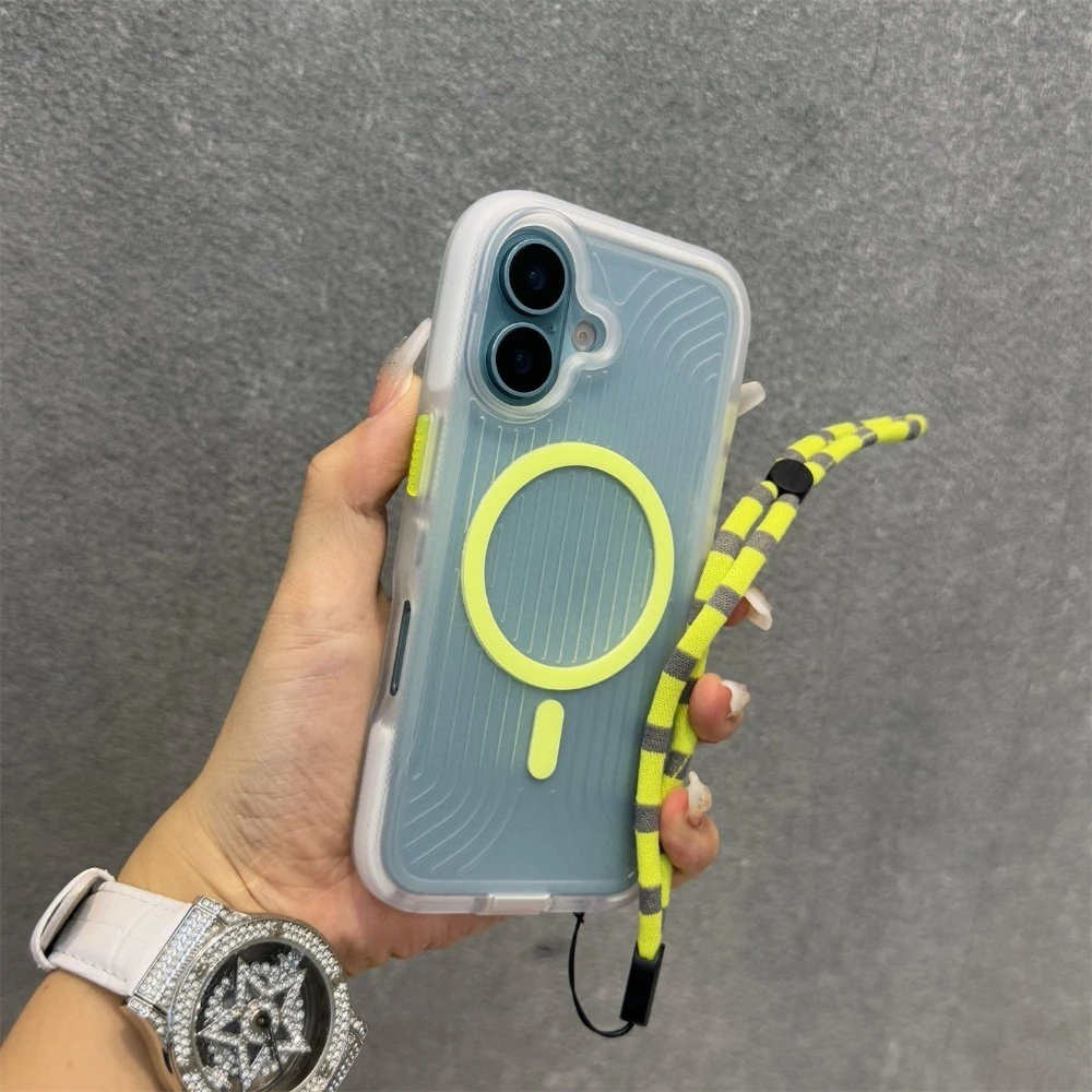 

Чехол для iPhone 17 Pro Max, светящийся зеленый магнитный противоударный ремешок, совместимый с iPhone 16, 15, 14, 13, 12