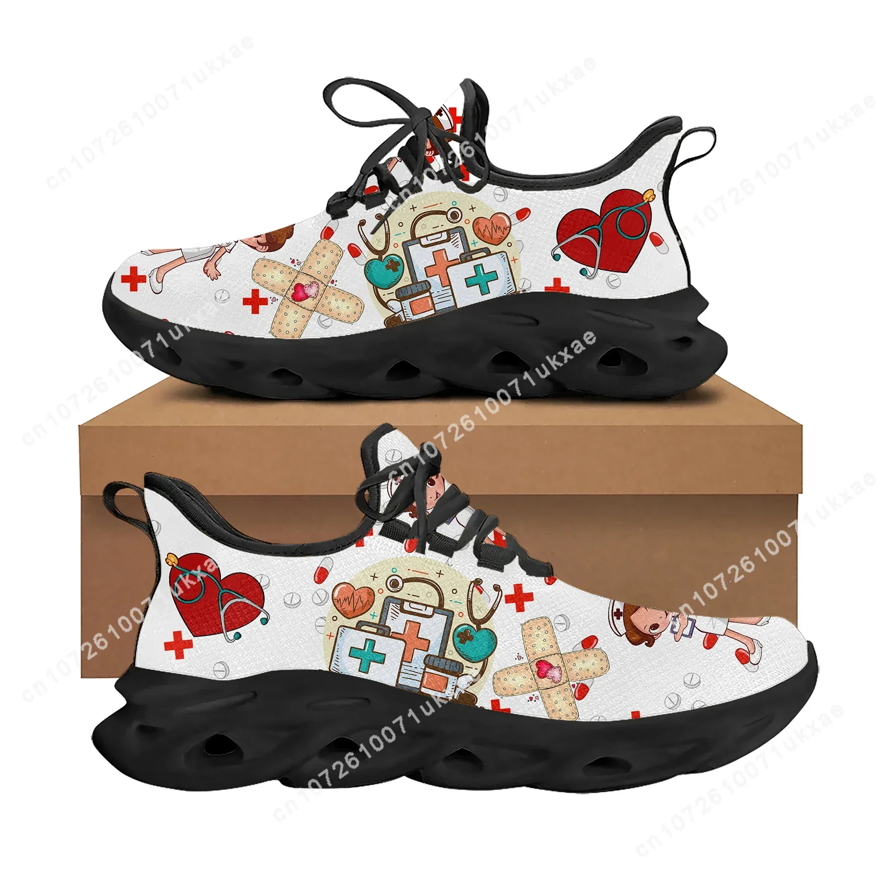 Cute Cartoon Nurse Doctor Medical Flats Sneakers Mens Womens Sports Running Shoes Sneaker Lace Up Mesh Footwear custom made Shoe