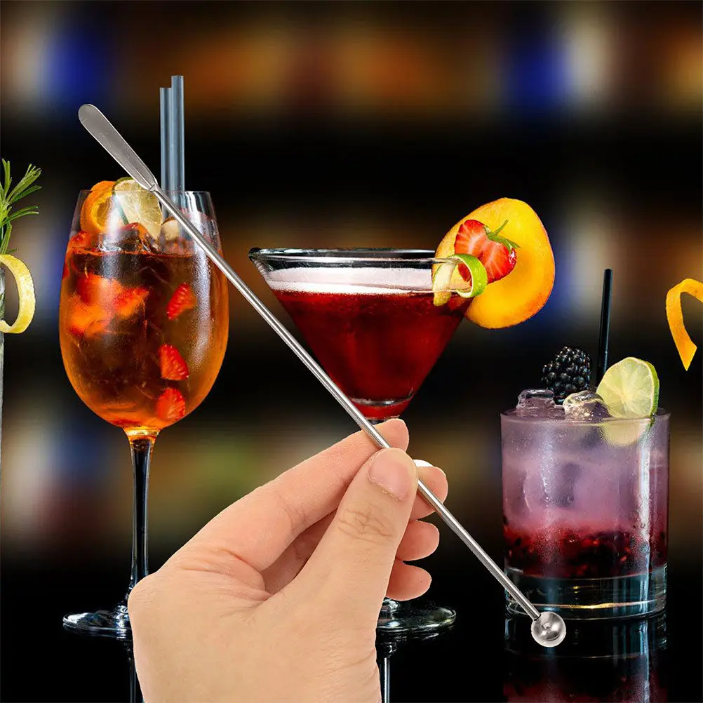 2Pcs Stainless Steel Swizzle Sticks Reusable Beverage Mixing Stirrers for Cocktails Coffee Tea Wine Milk Tea Dishwasher Safe