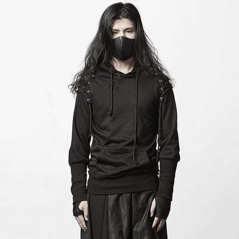 

ARENS Techwear Harajuku Hoodie and Sweatshirt Men Drawstring Design Cotton Pullover Hip Hop Streetwear Black Clothing Tops