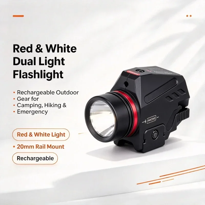 2026 New Outdoor 20mm Picatinny Rail Mount LED Flashlight Red White Dual Light Rechargeable Tactical Airsoft Toy Model Accessory