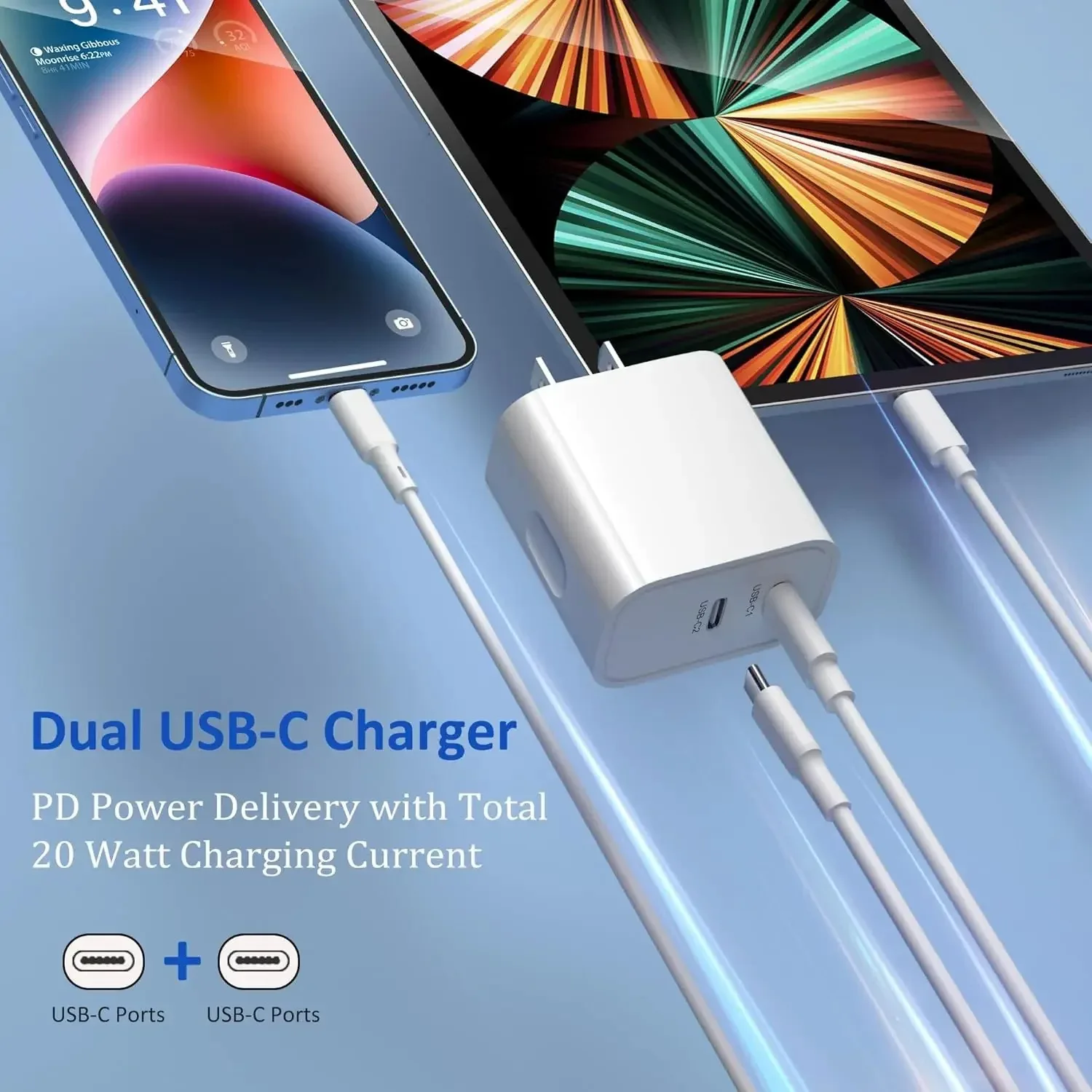 For iPhone16 Charger, 2 Pack 40W Dual USB C Charger Block with 2X 6FT USB-C Cable for iPhone 15 Pro Max Plus,iPad Pro Air