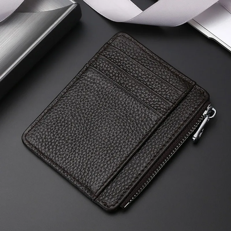 Women Slim Soft Card Wallet Genuine Leather Mini Credit Card Holder Wallets Purse Thin Small Card Holders Men Wallet Purse Bag