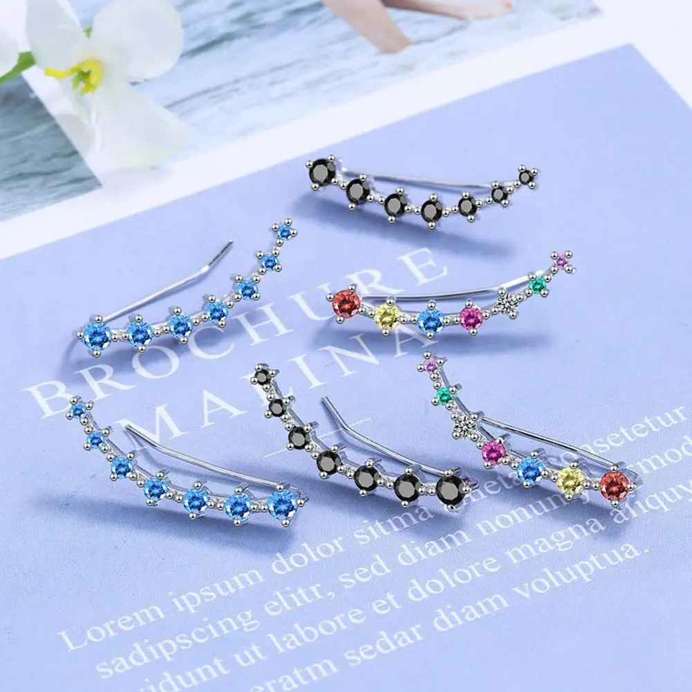 7 Crystals Leaf Shape Ear Climber Colorful Minimalist Ear Drops Stud Earrings For Women Jewelry Jacket Ear Cuff Piercing Bronics