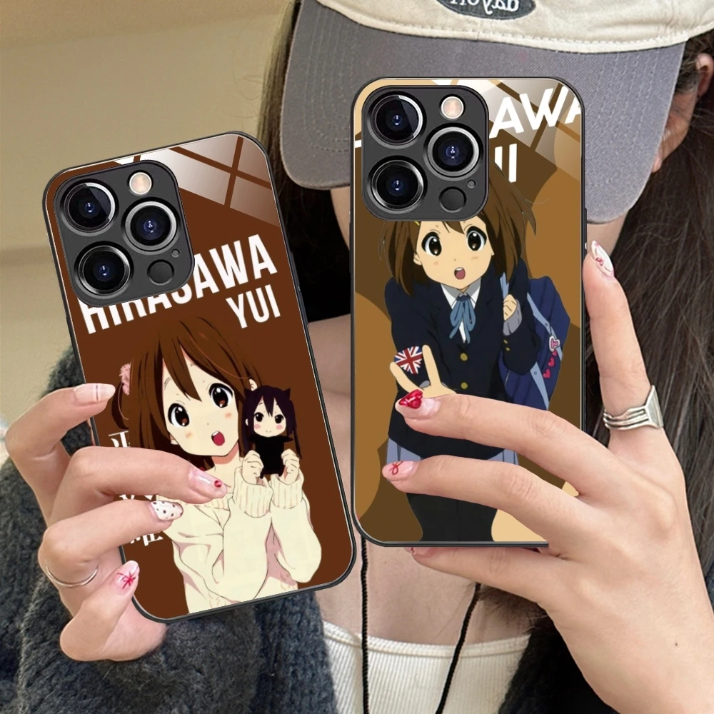 K-ON Hirasawa Yui Mobile Cell Phone Case for iPhone 15 14 13 12 11 X XR XS 8 Pro Max Plus Mini PC Glass Phone Cover Shell