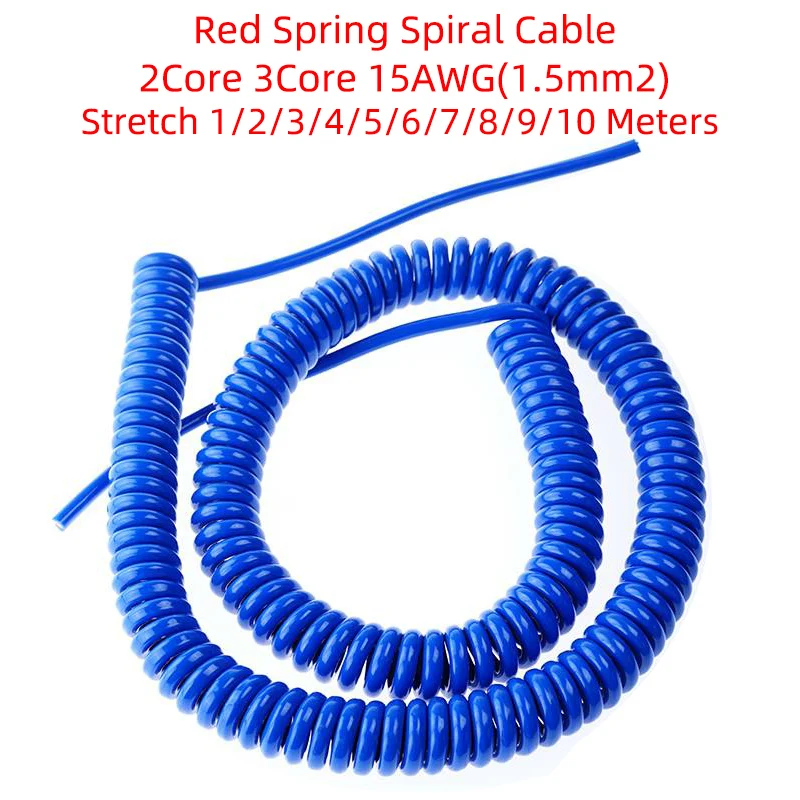 

2Cores 3Core 15AWG Blue Spring Spiral Cable Telescopic Wire Stretch 1/2/3/4/5/6/7/8/9/10 Meter Stretchable Wire Shrinkable Cable