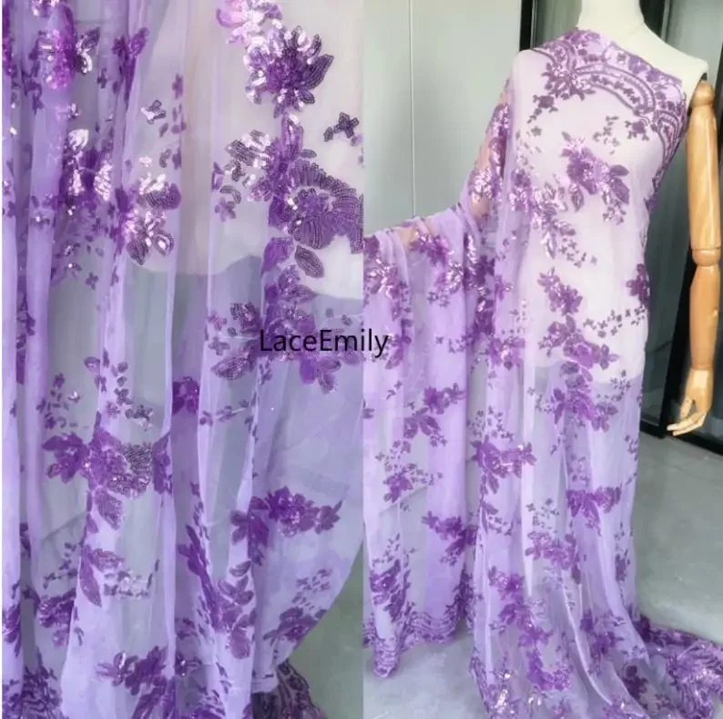 

4 Colors Purple sequined flower lace fabric Pink sequins embroidered tulle For Girl Dress Tutu Dress Wedding Dress 1 yards