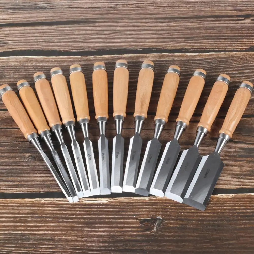 Wood Carving Chisels Set Professional for Woodworking - 8/12/16/20mm Comfortable Beech Handle Wood Chisel with Wood Handles