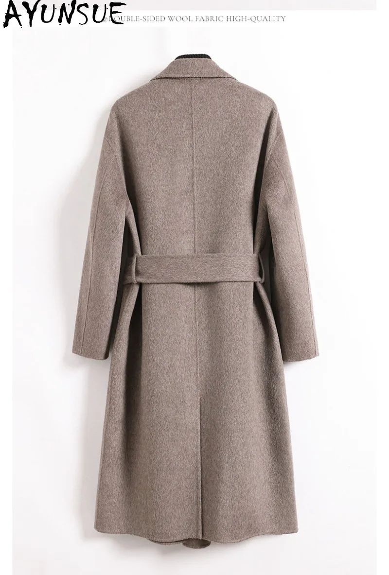 AYUNSUE Luxury Double-sided 100% Wool Coats for Man Fashion Woolen Trench Coat with Belt Mid-length Men's Jacket Autumn Winter