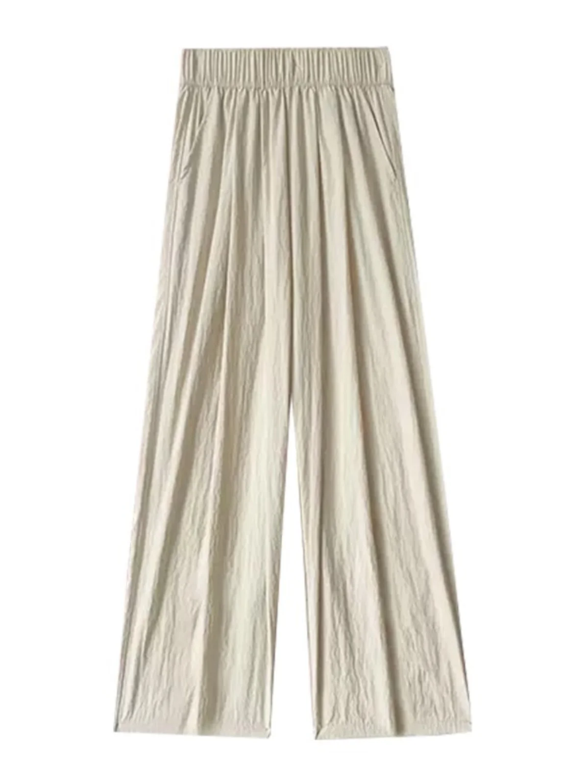 Pantalon à jambes larges en soie glacée pour femmes, drapé, taille haute, décontracté, japonais, paresseux, Sembach, jambes droites, été