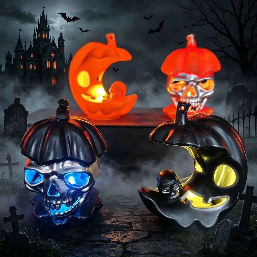 12Pcs Glowing Halloween Pumpkin Light Plastic Scary Skull Light Portable Creative Pumpkin Ornament Night Light Party Decoration