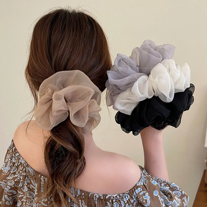 Kobieta duże jednokolorowe szyfonowe gumki dziewczyny słodka gumka damskie akcesoria do włosów gumki do włosów kucyk posiadacze ozdoby
