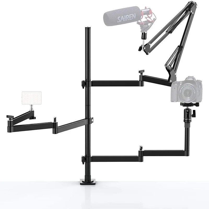 

ULANZI Multifunction Live Broadcast Boom Arm Stand Microphone Arm Stand Flexible Desk Mount Camera Clamp Webcam Bracket