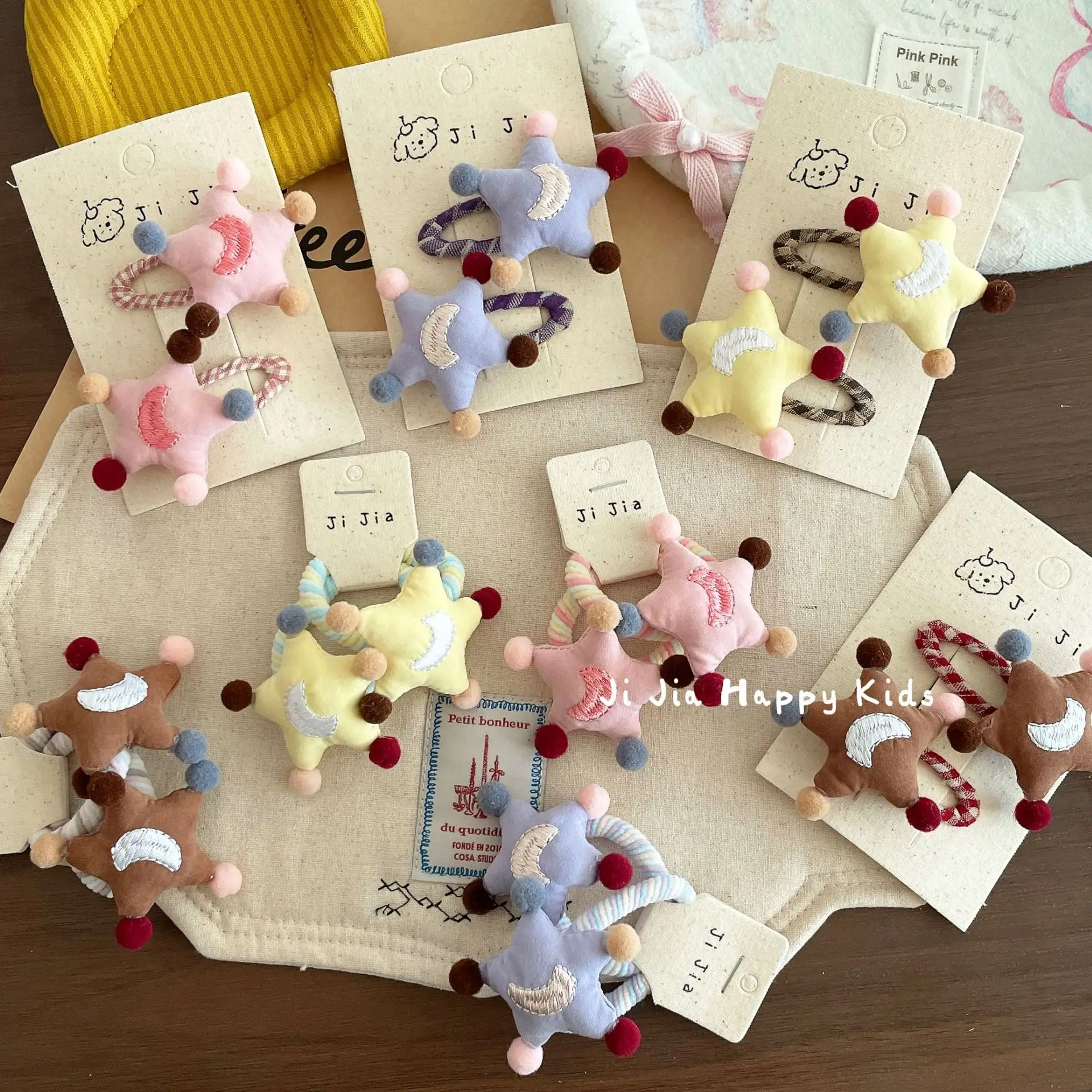 Hair Ties Hair Clip Raised Star Plush Pom Kids Sweet Fabric Small Lightweight Bangs Headwear Autumn Winter Daily Color As Shown