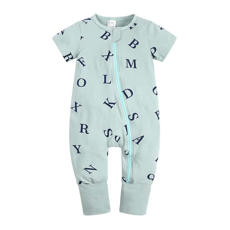 Essentials Kids Tales Sommer Kleinkind Jungen Kleidung Baby Mädchen Schlafanzug Reißverschluss Strampler Baumwolle O-Ausschnitt Kurzarm Body 3-24M – Detail 3