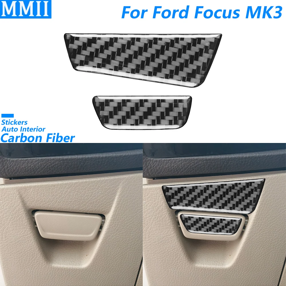For Ford Focus MK3 2012-2018 Carbon Fiber Driver's Storage Box Handle Switch Panel Trim Cover Car Interior Accessories Sticker
