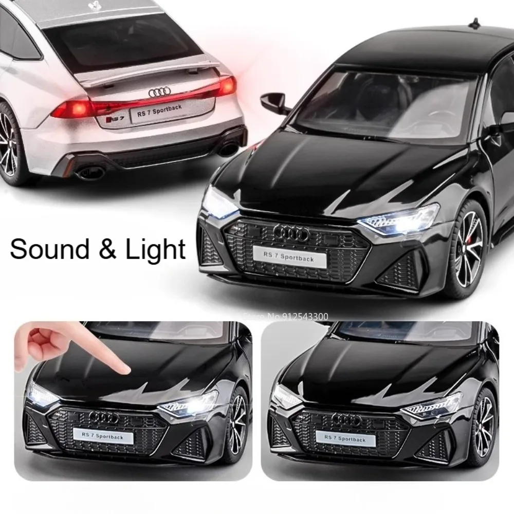 Scala 1:24 RS7 R8 V10 Modello di auto sportiva Giocattolo Diecast in metallo Suono Luce Tirare indietro Modelli di veicoli Giocattoli da collezione Regali di compleanno