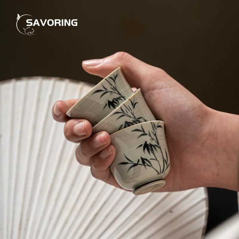 

Chinese Teacup Pure Hand Painted Bamboo Lotus Teacups Ceramic Aesthetic Cups Jingdezhen Kungfu Tea Set Tea Cup Tea Ceremony