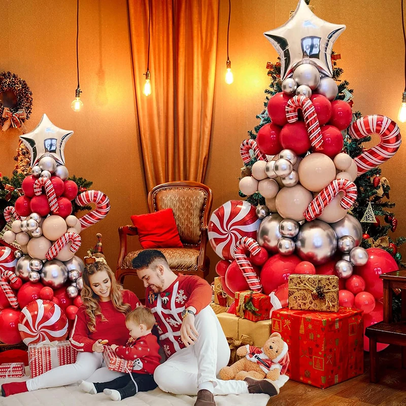 مجموعة بالونات عيد الميلاد مكونة من 85 قطعة، بالونات من رقائق الحلوى باللون الأحمر والأخضر والأبيض لعيد الميلاد والعام الجديد، مجموعة إكليل على شكل فيونكة #5