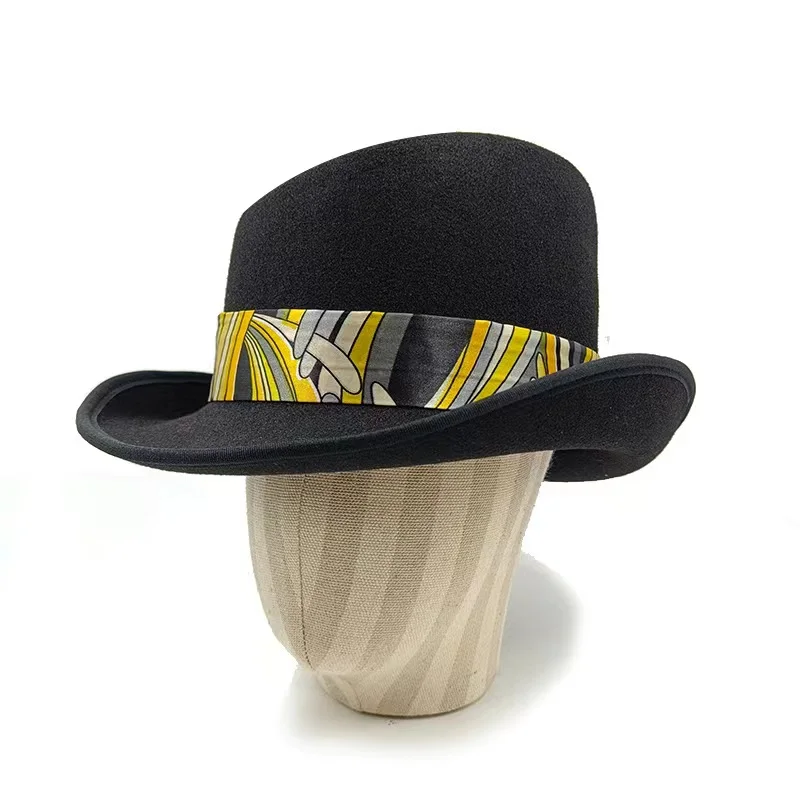 2023 New Men Fedora Hat Unisex High Top Gentleman Bowler Hat Black  Beveled Magic Hat Presidential Hat Feather Accessories