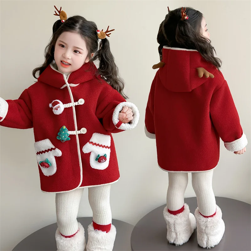 

Детские зимние утепленные куртки, модные кардиганы с подкладкой для детей, осенне-зимняя новинка, рождественские куртки с капюшоном для девочек