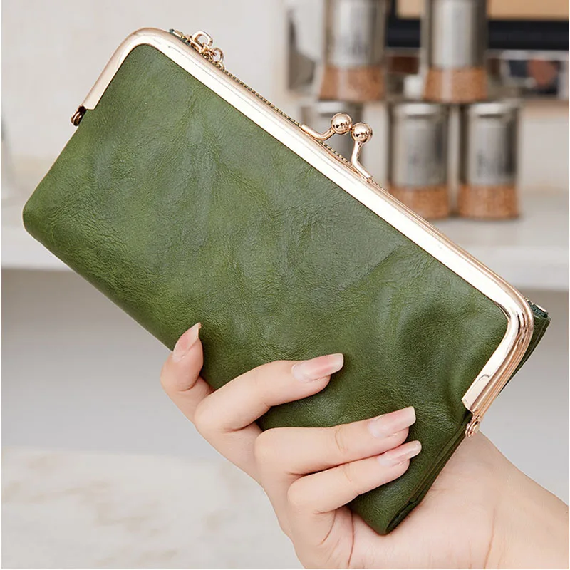 Multifunctional Folding Clip Long PU Leather Women Wallet Portable Multi-slot Phone Bag for Ladies
