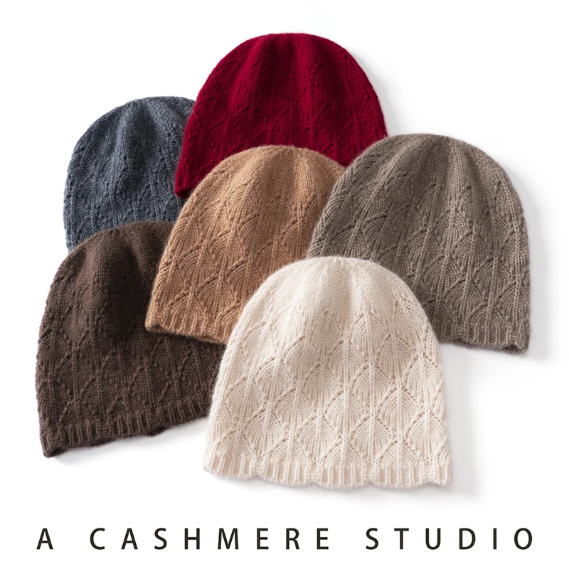 Cold-Proof 100% Cashmere Knitted Hat New Style Unisex Autumn Winter Wool Hat Ear Protection Warm Thick Versatile Head Wrap