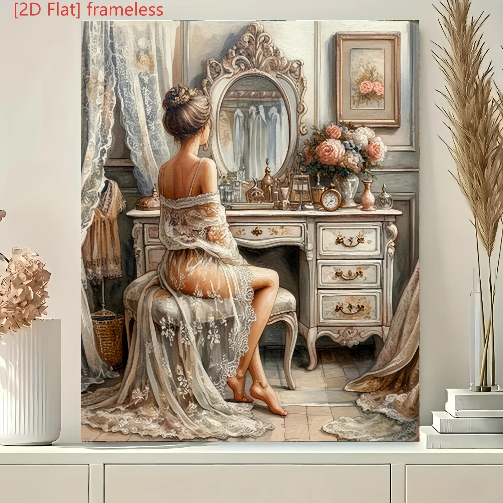 Professional Art Use, 2D Flat 1pc Beginner's Starter Kit, Paint by Numbers, Vintage Vanity Beauty, DIY Hand-Painted Art, Living