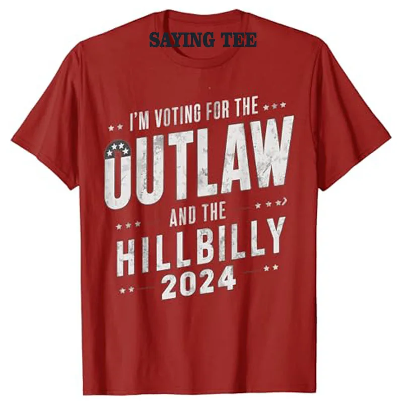 Voting for The Outlaw and The Hillbilly 2024 T-Shirt Humor Funny Donald Trump, JD Vance 2024 Republican Campaign Tees Cool Gift