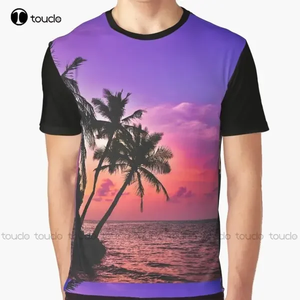 Beautiful Tropical Pink Palm Tree Sunset Graphic T-Shirt T Shirt For Men Digital Printing Tee Shirts Christmas Gift New Popular