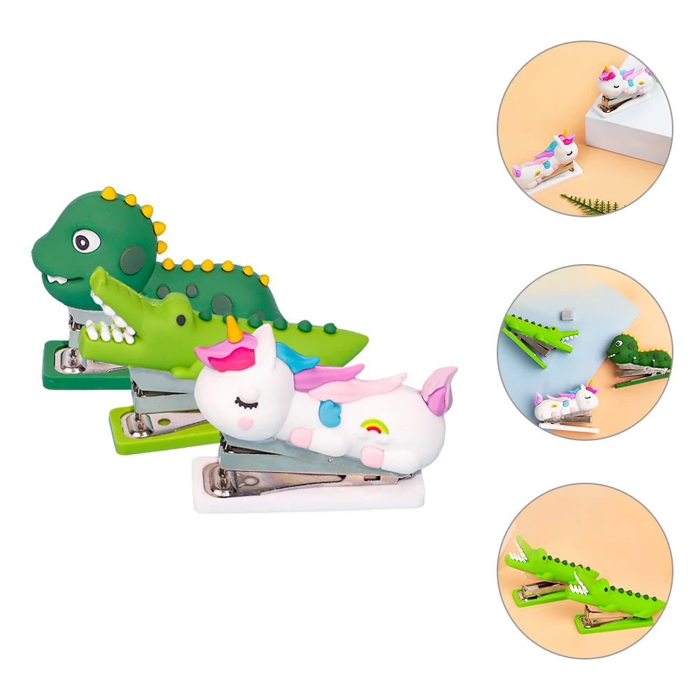 3 Pcs Stapler Stationery Decorative Hand Portable Kids Desk Silica Gel Stainless Steel Teacher Staplers for Student Small