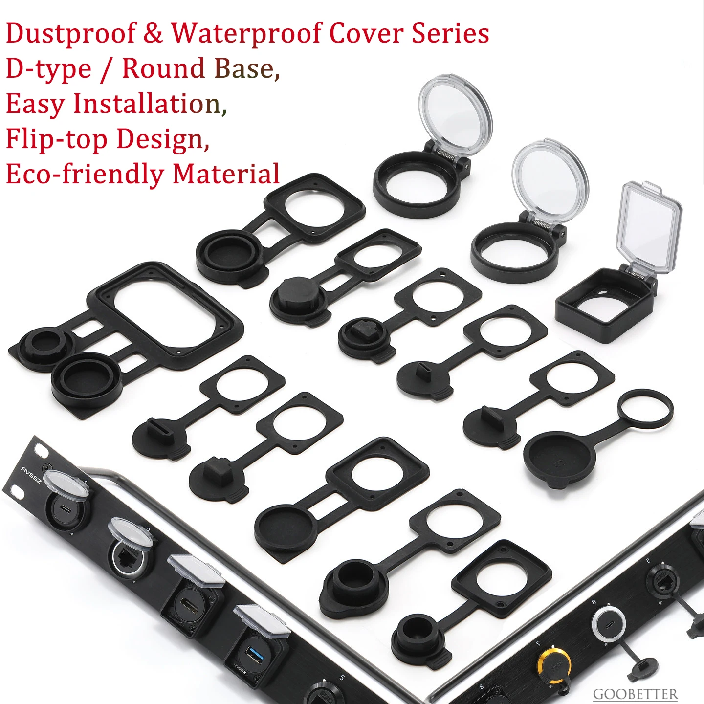 D-Shape/Round Silicone Dust Cover Waterproof Flip Cover with Fixed Base for AV Audio USB Network Socket