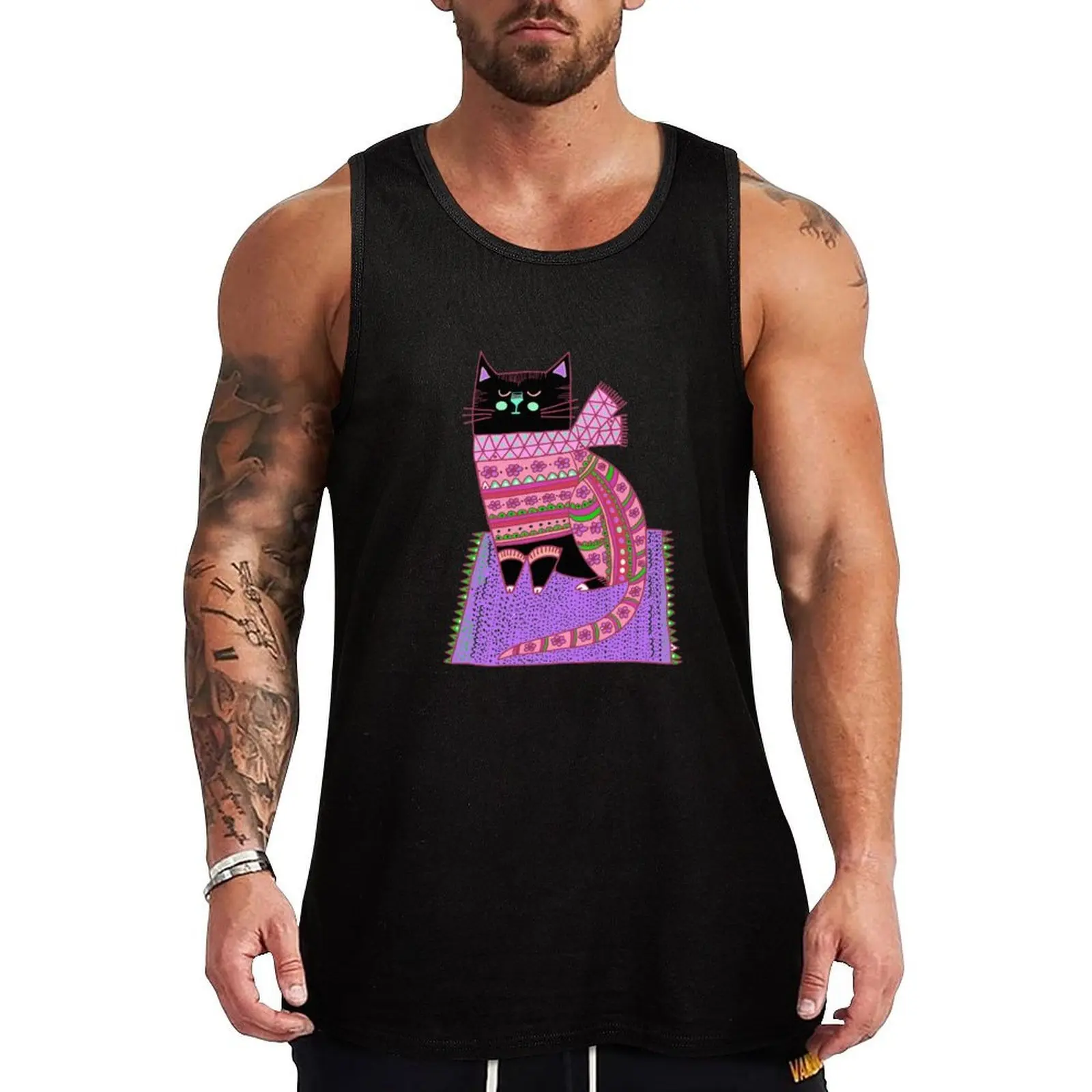 

Sweater Cat in Pink Tank Top Sleeveless Gym Tank Top Fitness Training Quick Dry