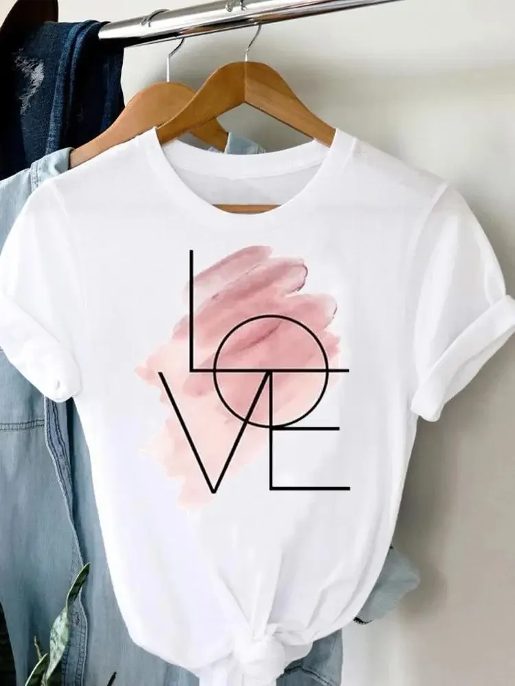 

Watercolor Love T-shirt Summer Short Sleeved Printed Clothing Pattern T-shirt Women's Fashion Women's Top Clothing T-shirt