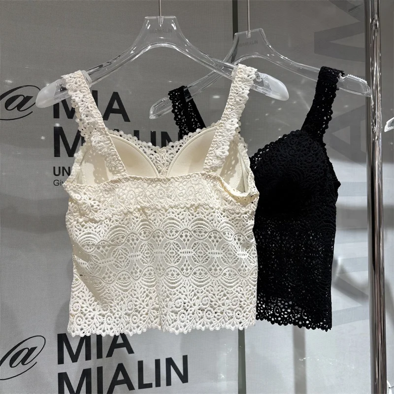 Miaolin 9524 Chaleco con tirantes de encaje Ropa interior para mujer Copa de una pieza Sexy Bal Brtte Top versátil Sle francés Slim Fit