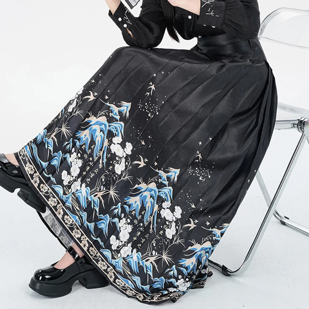 

Women Skirt Horse Face Skirt High Waist Polyester Traditional Hanfu Suit Chinese Style Pleated Skirt Regular Jacquard Women