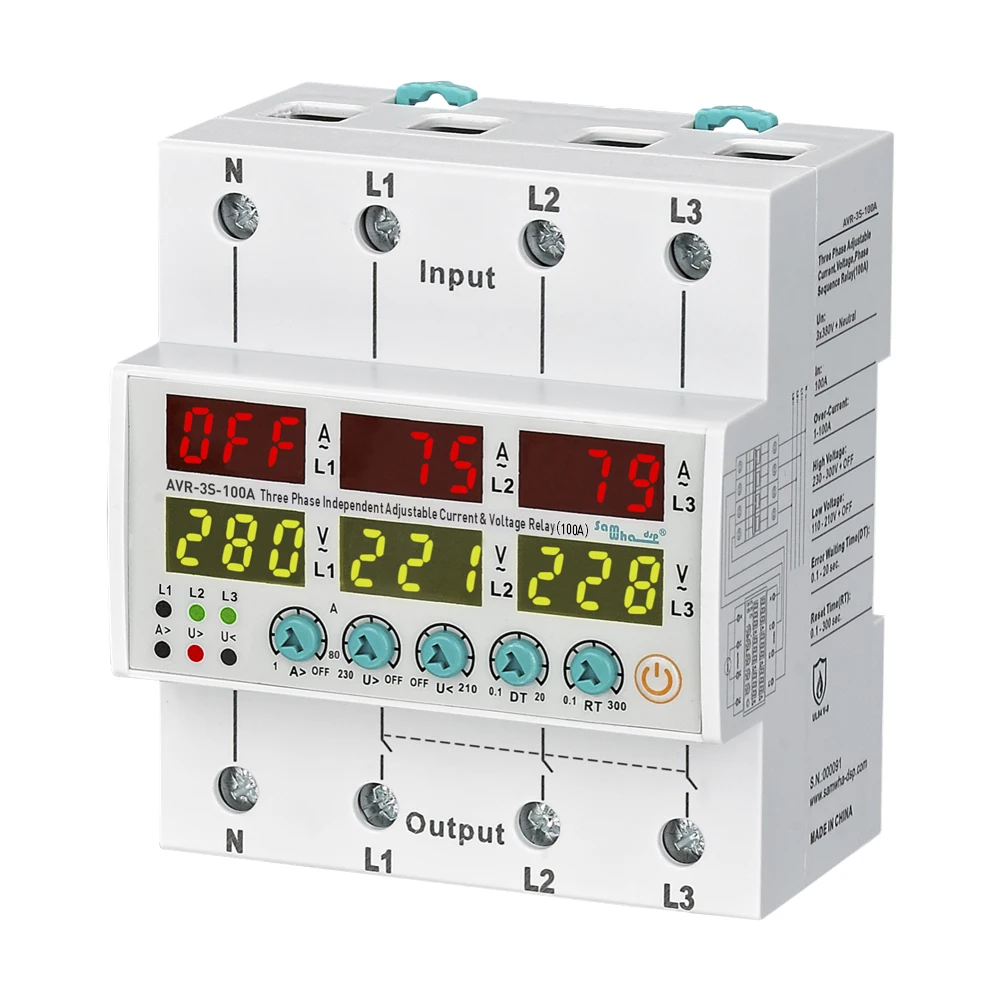 Samwha-Dsp AVR-3S-XXA 3x380V+Nuetral Adjustable Current & Voltage Non-sync Relay 63A,80A,100A