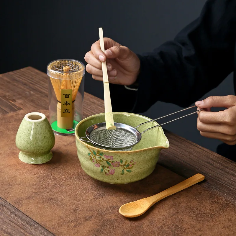 

Sakura patterned 5PC Japanese Matcha Set Bamboo Whisk Ceramic Bowl Song Dynasty Tea Tools Limited Edition Matcha Gift Box